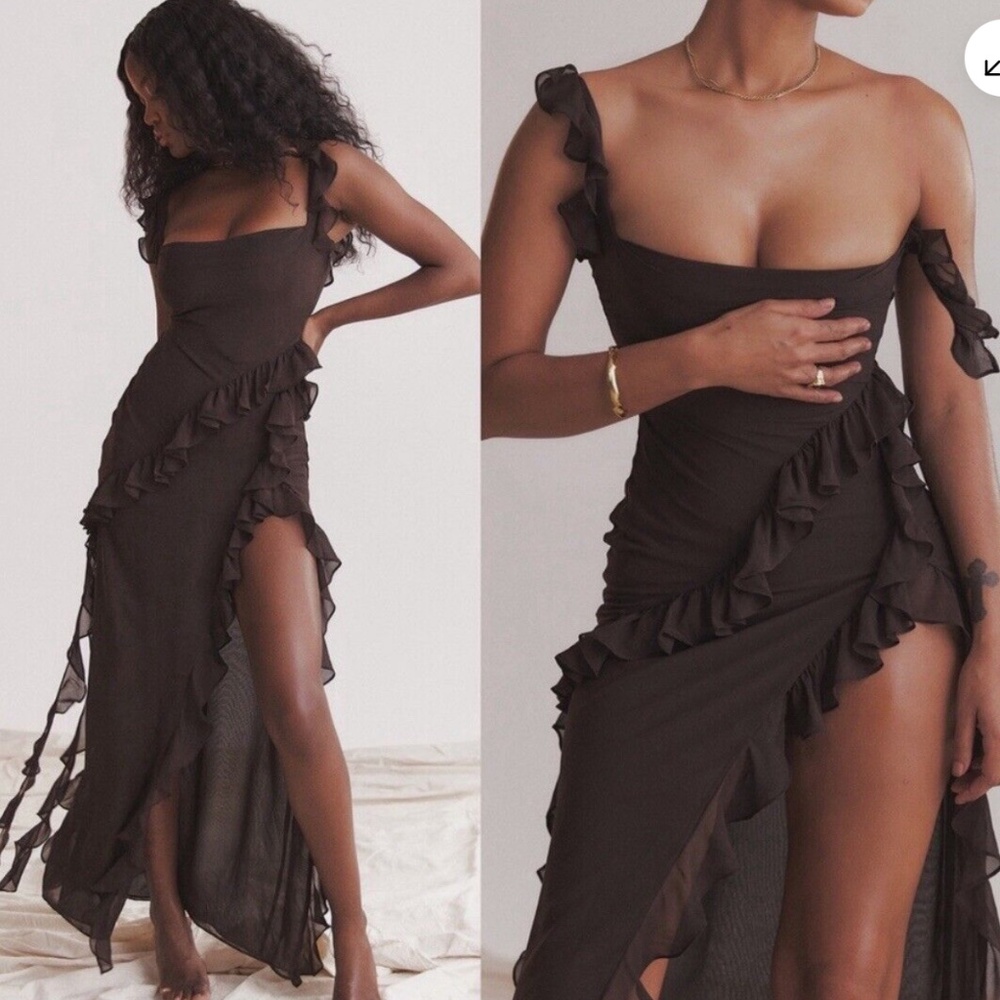 House of CB - ARIELA ESPRESSO RUFFLE MAXI DRESS
